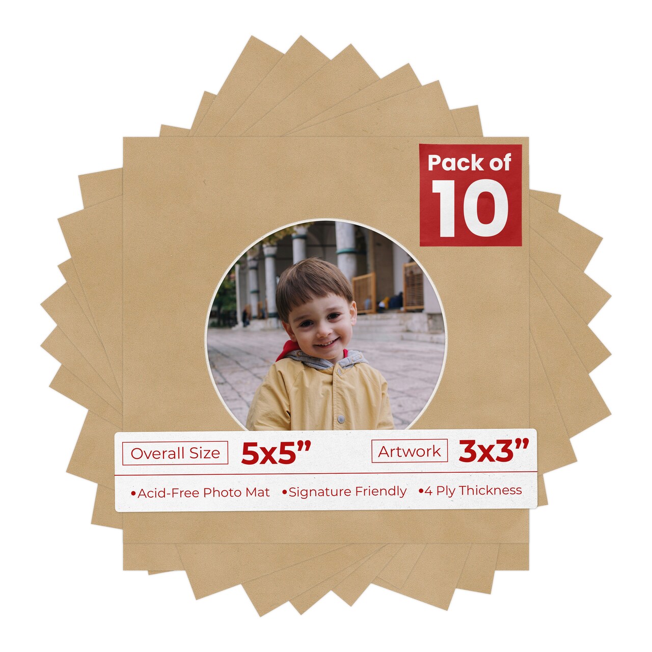 Beige Suede Mat Board for 5x5 Inch Frames - Circle Opening for 3x3 Photos